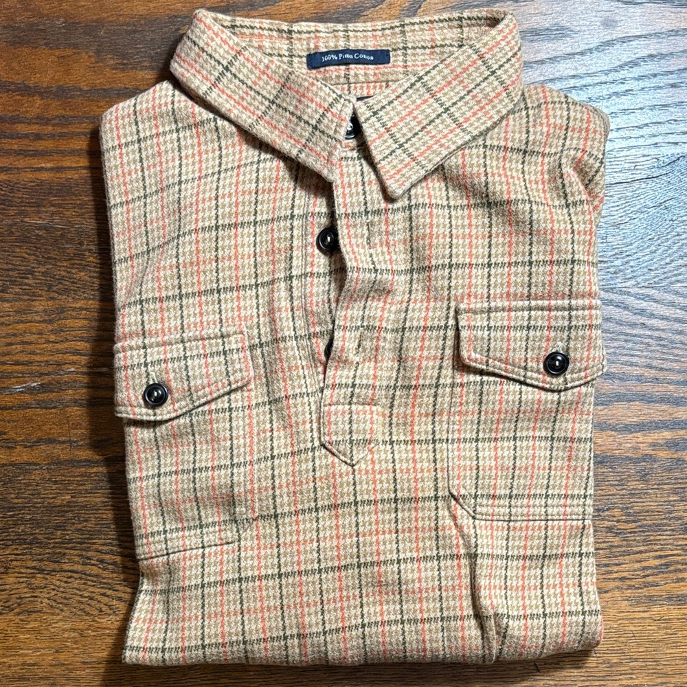 Lands end Men's Checkered Button-Down Shirt - Beige and Orange
